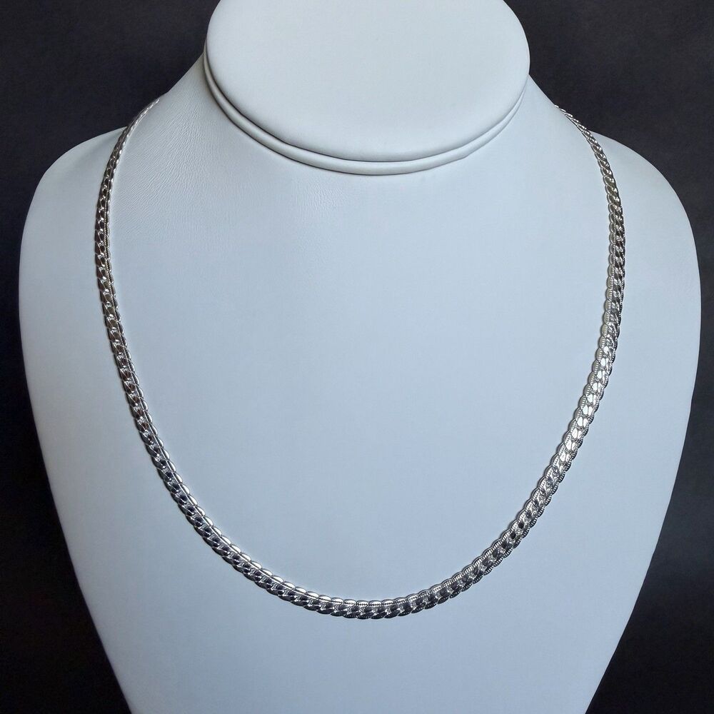STERLING SILVER Fancy Etched 20 in HERRINGBONE CHAIN NECKLACE 5mm 16g 925 Unisex